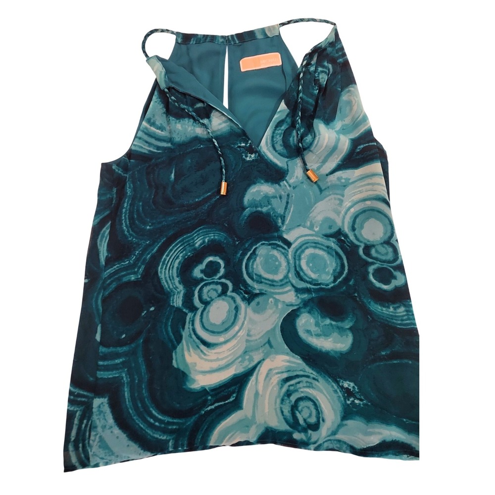 Michael Michael Kors Blue Geode Malachite Print Halter Keyhole Blouse Top Size L